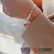 香港正生s999萌宠转运珠银手镯套装甜美可爱设计感年轻手镯女礼物