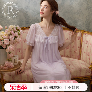 rosetree宫廷风睡裙夏季女款短袖蕾丝复古甜美公主睡衣2024年