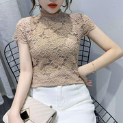 蕾丝衬衫女2021年夏季韩版直筒绣花镂空宽松短袖套头罩衫上衣