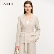 Amii2024春夏季薄款棉麻亚麻小西装女高级感西服上衣外套休闲