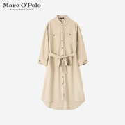Marc O'Polo/MOP衬衫领女双口袋长款系带收腰显瘦长袖连衣裙
