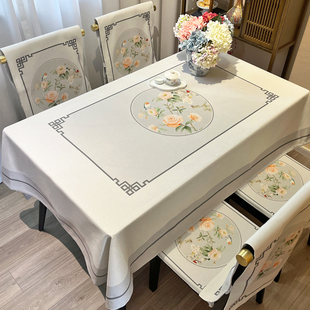 餐桌布新中式长方形客厅椅套，罩套装花鸟加厚棉麻不褪色中国风台布