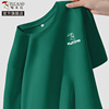 啄木鸟墨绿色正肩短袖T恤女装2024美式复古半袖体恤上衣夏季X