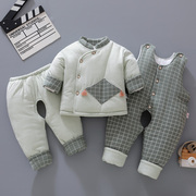 新生婴儿棉衣套装加厚冬季男宝宝衣服0-1岁女棉袄背带三件套