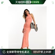 香港直邮潮奢 ASOS 女士设计高领长款罗纹缝线橙色连衣裙