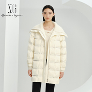 雪歌珠片，点缀白色羽绒服长款女2023冬季保暖外套xi406025a491