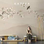 katiya中式美式花鸟复古墙布，装饰卧室电视背景墙壁纸客厅定制壁画