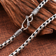 s925纯银复古泰银个性简约经典，手工编织麻绳，项链男士5mm霸气银链