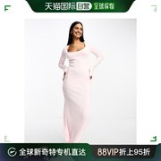 香港直邮潮奢 ASOS 女士设计毛茸茸圆领喇叭袖婴儿粉色中长连衣裙