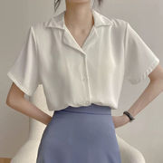 2023春装学院风复古韩版职业西装领翻学生夏季短袖衬衫女纯色上衣