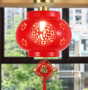 中式轻奢陶瓷大号福字中国红灯笼铜金色阳台过道玄关门厅吸顶吊灯
