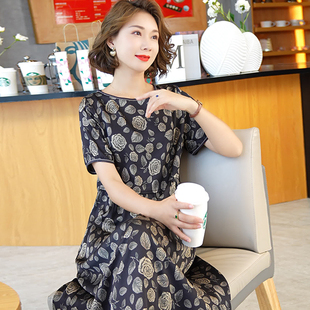 杭州丝绸真丝连衣裙，女夏季2023年复古洋气高端桑蚕丝裙子妈妈