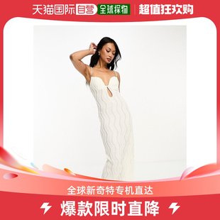 香港直邮潮奢 ASOS 女士设计珍珠色裁剪蕾丝长款连衣裙(白色)