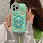 可爱膨胀恐龙创意个性适用iPhone14ProMax手机壳卡通薄荷绿色小怪兽i12苹果13保护套防摔全包i15PM软壳女款潮
