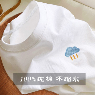 100纯棉白色短袖t恤男女2023夏季学生韩版宽松半袖情侣打底衫