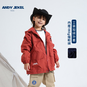 安迪杰克尔男童加绒外套，儿童秋冬冲锋衣，连帽洋气童装男孩防风夹克
