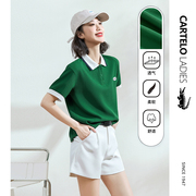 绿色运动短袖POLO衫女夏季Polo领T恤女宽松t显瘦日系鳄鱼翻领体恤