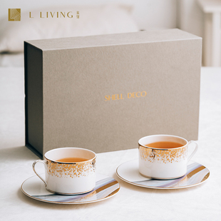 来邻咖啡杯套装高档精致金边骨瓷，对杯高颜值高级感茶杯碟送人礼盒