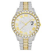 潮流镶水钻表带士石英手表时装满品牌男时尚金色玫瑰，金国产(金国产)腕表