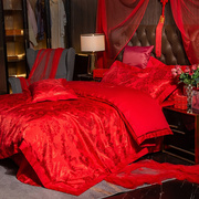 高档床上结婚四件套喜字龙凤，喜庆被套纯棉，婚庆大红色床单婚嫁床品