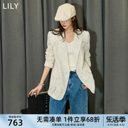 lily2024夏女装(夏女装)浪漫镂空蕾丝都市复古双排，扣气质休闲西装外套