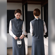 WinnieTang新奥48s/2精纺羊毛品质生活套装 前后两穿背心+半身裙