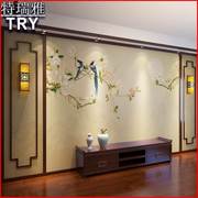 8d新中式电视背景墙壁画，客厅影视墙花鸟山水，壁纸卧室床头装饰墙布