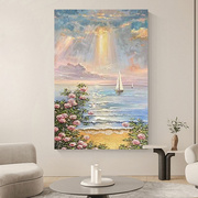 纯手绘油画日出海边风景现代简约装饰画玄关客厅卧室花卉肌理挂画