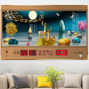 晶瓷钻立体装饰画万年历(万年历，)七彩背景灯客厅，家用大电子壁挂钟