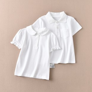 日系儿童短袖t恤打底衫男女宝宝中大童纯棉，半袖白色学生衬衣夏季