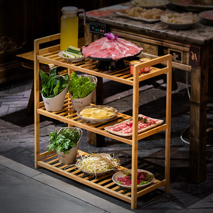餐厅火锅店放菜盘的架子多层大容量家用厨房置物架楠竹落地收纳架