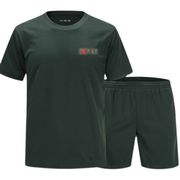 橄榄绿体能训练服套装，透气吸汗上衣，短裤速干户外运动武术体能服