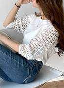 法式小众白色镂空短袖T恤女2023夏季设计感薄款圆领百搭上衣