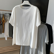 纯色短袖t恤女夏2023设计感小众个性，开叉不规则白色体恤圆领上衣