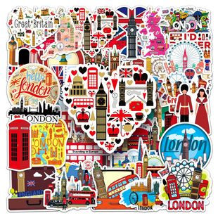 50张英国伦敦文化创意卡通贴画笔记本电脑水杯吉他旅行箱装饰贴画