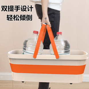 60cm大号懒人平板胶棉拖把可折叠清洗桶家用长方形，拖地储水墩布桶