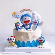 卡通蓝色小猫蛋糕装饰摆件插件蓝胖子儿童生日蛋糕烘焙插件配件