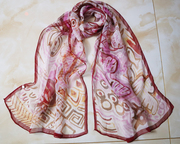 纯真丝长款围巾蚕丝，印花丝巾簿款紫色，52x162厘米-b030