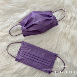 纯色深紫色口罩帕尔马紫复古色，透气一次性三层成人，独立包装高颜值