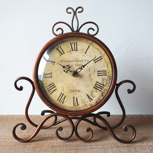 欧式铁艺静音创意座钟复古罗马风轻奢，时钟客厅卧室台面钟表装饰