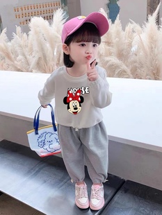 女童长袖秋冬季卫衣韩版洋气姐妹装女宝宝两件套秋装卡通老鼠衣服