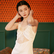lulu原创设计性感蕾丝白色吊带，睡裙纯欲女高级感夏季冰丝丝绸睡裙