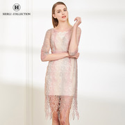 斯尔丽瑟俪时尚中袖镂空面料设计气质优雅连衣裙