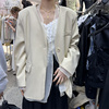 欧根纱拼接假两件西装外套，女2024春季韩版气质宽松高级感上衣