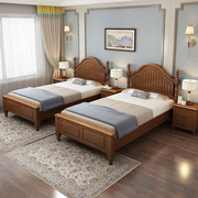 全实木美式床1.21.35米单人床儿童1米小户型，软包高箱储物床民宿