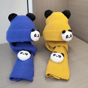 秋冬宝宝毛线帽围巾可爱熊猫帽子儿童围脖两件套男女童针织保暖帽