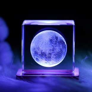 水晶地球月球模型发光装饰方块，镇纸小摆件送老师同学朋友毕业礼物