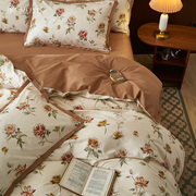 美谊家纺裸睡双人床单四件套全棉纯棉被套罩斜纹印花床上用品