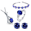 蓝色坦桑石耳钉(石耳钉，)欧美蓝水晶项链，镶钻彩宝手链四爪蓝宝石戒指套装