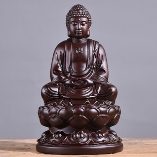 黑檀木雕释迦牟尼佛像摆件释迦摩尼西方三圣阿弥陀佛红木工艺品